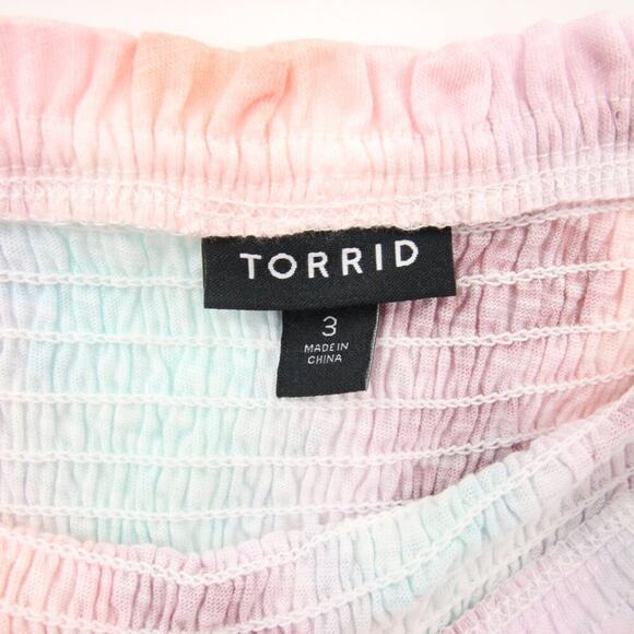 Torrid Blouse Pink Pastel Tie Dye Smocked Babydoll Off the Shoulder Super Soft - Picture 6 of 9